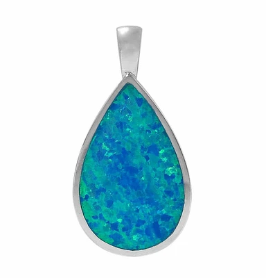 Rhodium Plated On Sterling Silver, Flat Teardrop Shape Stone Pendant. Approx Pendant Size: 28mm L X 18mm W