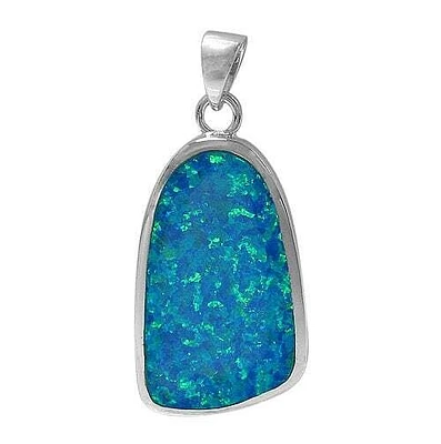 Rhodium Plated On Sterling Silver, Flat Free Form Shape Stone Pendant. Approximate Frame Size: 28mm L X 16mm W