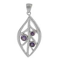 Sterling Silver With Rhodium, 41X22mm Leaf Pendant With Stones