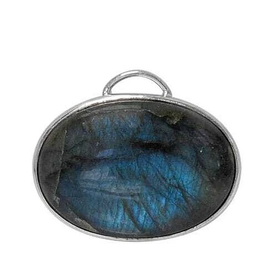 Rhodium Plated On Sterling Silver, Oval Shape Stone Pendant. Colour And Size May Vary. Approx Stone Size: 25mm L X 35mm W