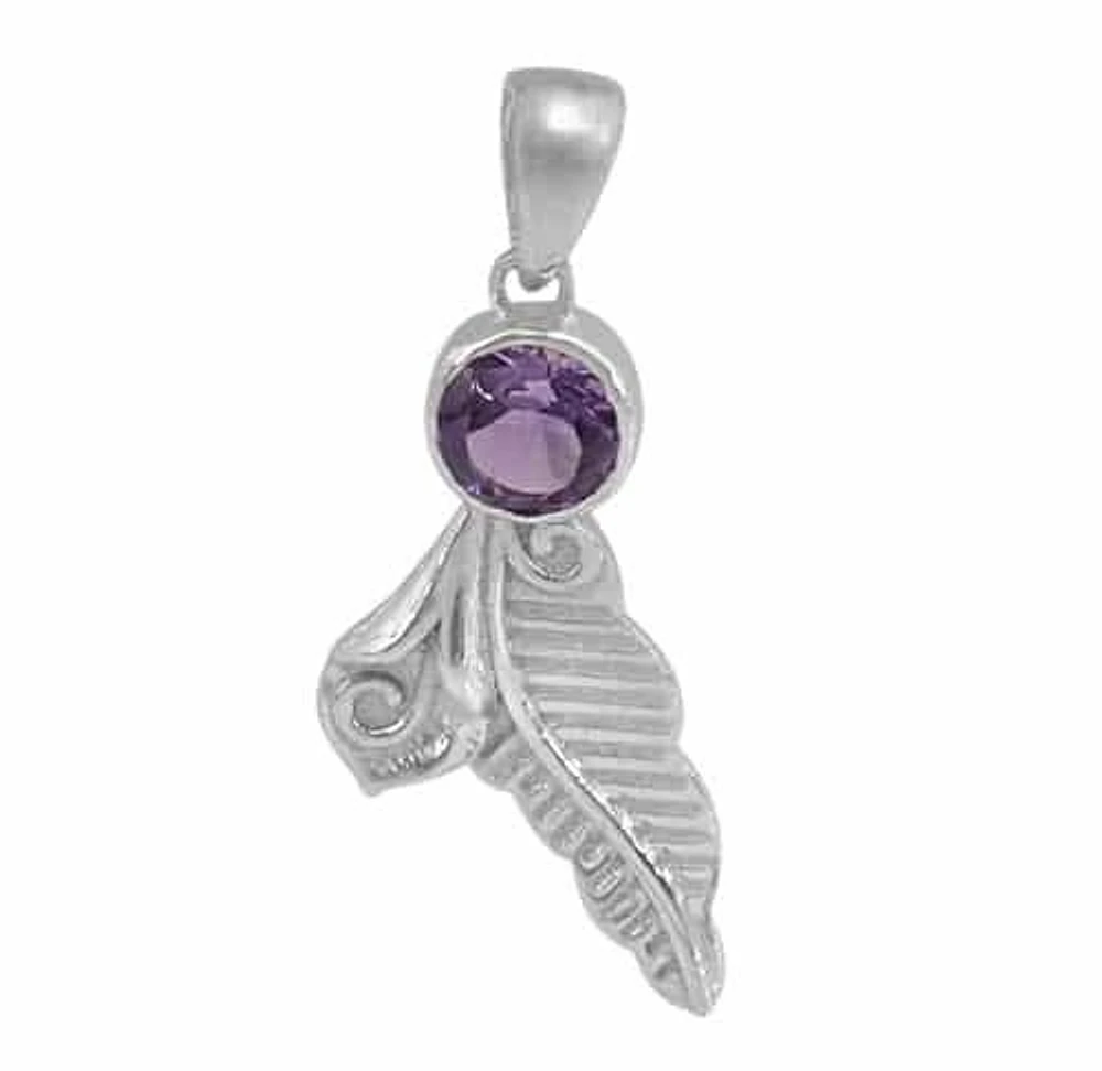 Sterling Silver With Rhodium Stone Pendant, 6mm Diameter(Stone). Colour And Size May Vary