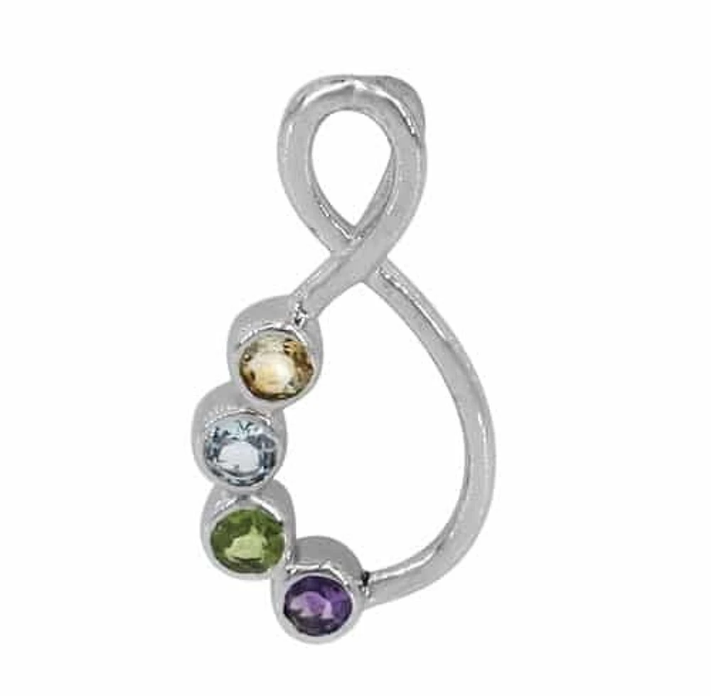 Sterling Silver With Rhodium Multi Stone Pendant, 4mm(Stone), 33X16mm(Outer Frame)