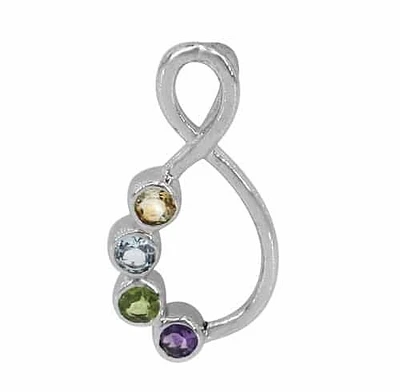 Sterling Silver With Rhodium Multi Stone Pendant, 4mm(Stone), 33X16mm(Outer Frame)