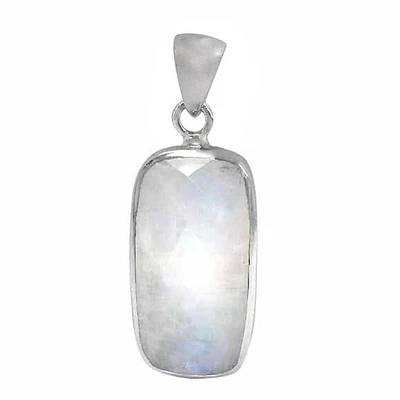 Rhodium Plated On Sterling Silver, Faceted Rectangular Shape Stone Pendant. Colour And Size May Vary. Approx Stone Size: 32mm L X 17mm W X 7mm T