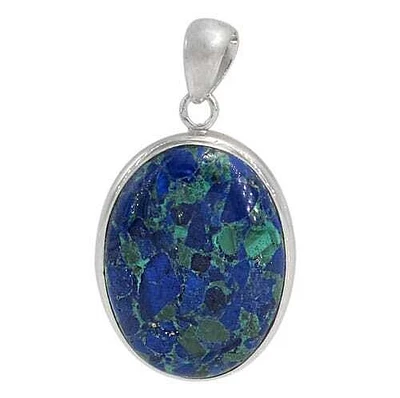 Sterling Silver, Oval Shape Stone Pendant With Lapis Lazuli And Malachite, 22X29mm(Stone)