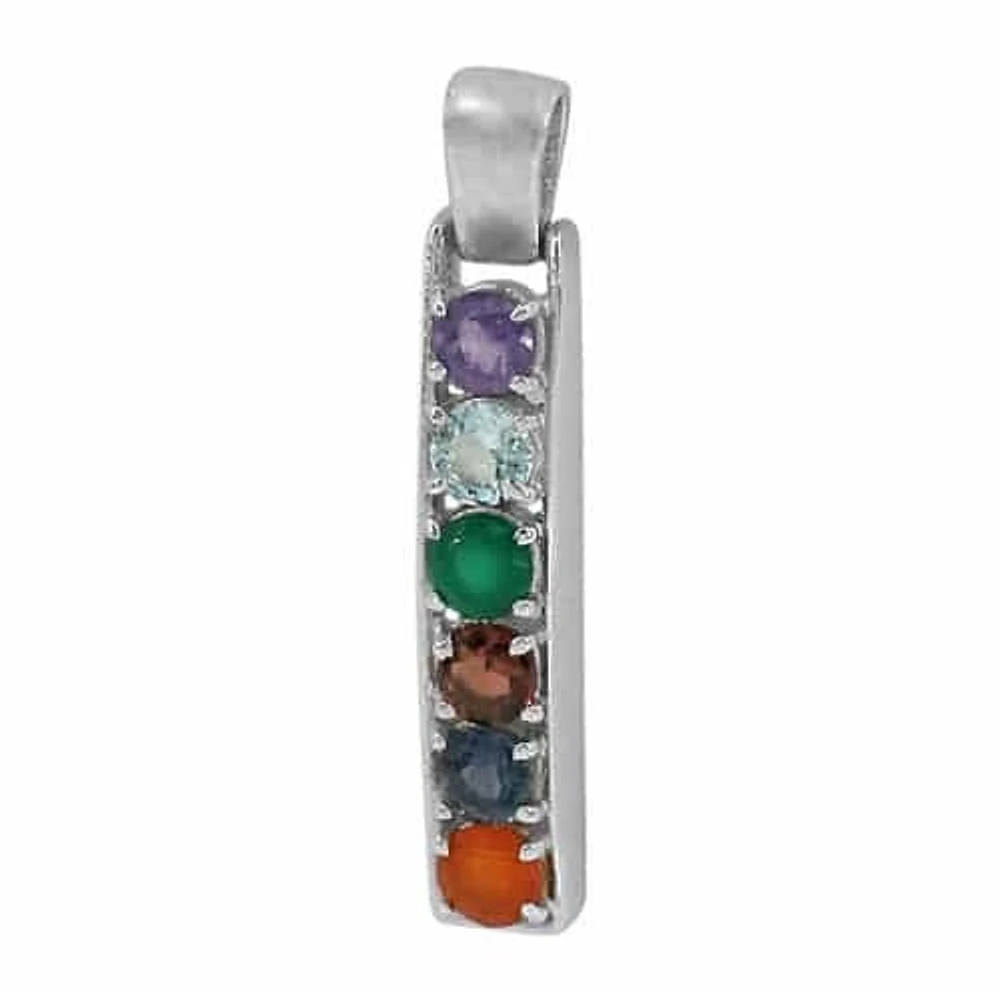 Sterling Silver With Rhodium Chakra Pendant, 4mm(Stone), 29X6mm(Outer Frame)