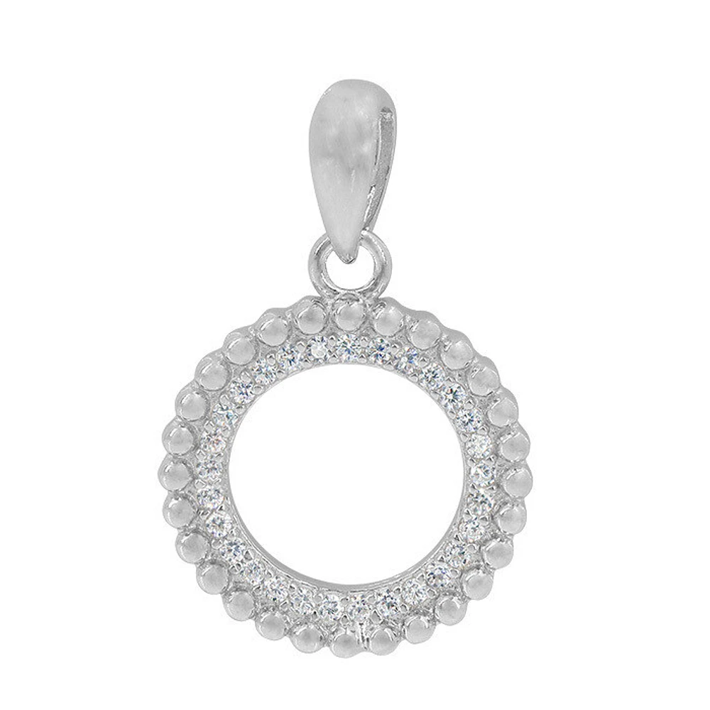 Sterling Silver With Rhodium, 14mm Round Loop Pendant With Cubic Zirconia