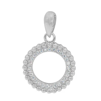 Sterling Silver With Rhodium, 14mm Round Loop Pendant With Cubic Zirconia
