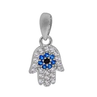 Sterling Silver With Rhodium, 9X11mm Hamsa Pendant With Cubic Zirconia