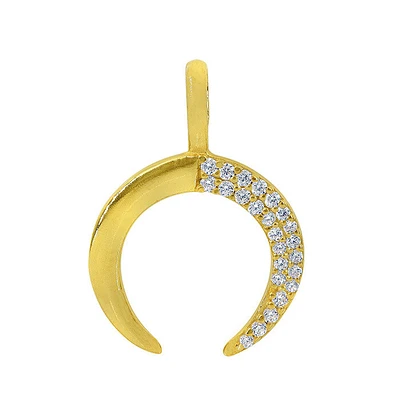 Sterling Silver With Gold, 15X16mm Crescent Moon Pendant With Cubic Zirconia