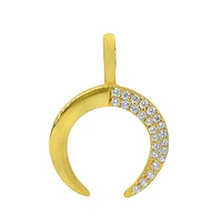 Sterling Silver With Gold, 15X16mm Crescent Moon Pendant With Cubic Zirconia