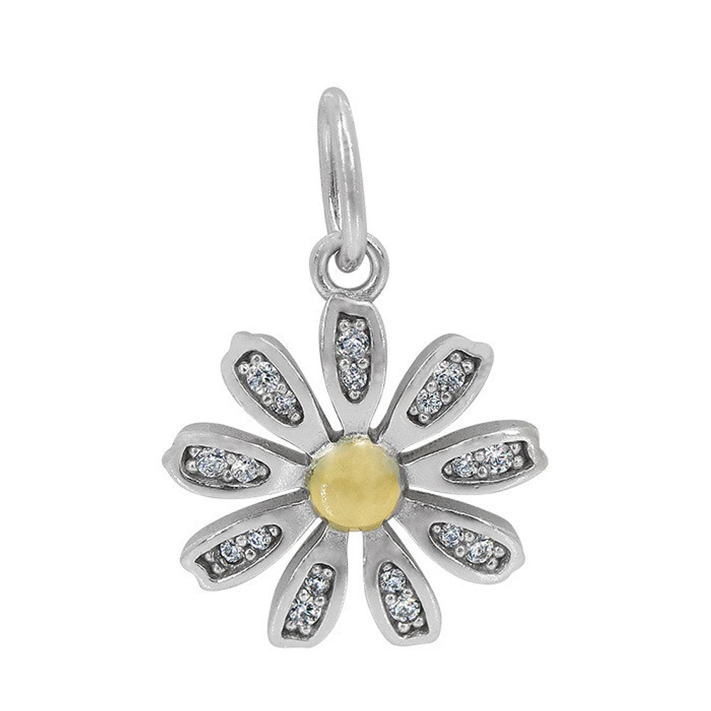 Sterling Silver, 2 Tone Flower Pendant, 12mm Diameter