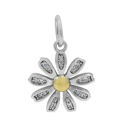 Sterling Silver, 2 Tone Flower Pendant, 12mm Diameter