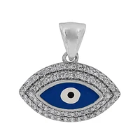 Sterling Silver With Rhodium, 12X19mm Evil Eye Pendant With Cubic Zirconia