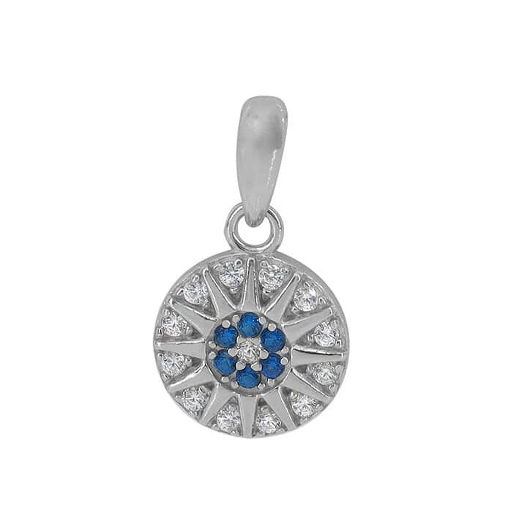 Sterling Silver With Rhodium, 10mm Round Pendant With Cubic Zirconia