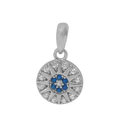 Sterling Silver With Rhodium, 10mm Round Pendant With Cubic Zirconia