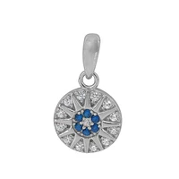 Sterling Silver With Rhodium, 10mm Round Pendant With Cubic Zirconia