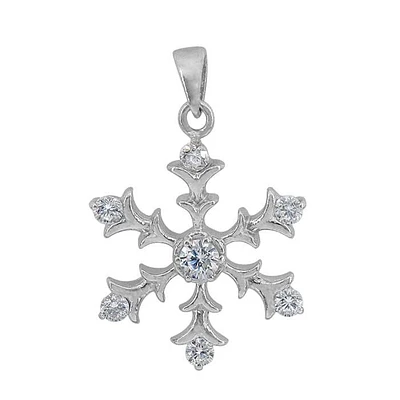 Sterling Silver With Rhodium, 21mm Snowflake Pendant With Cubic Zirconia