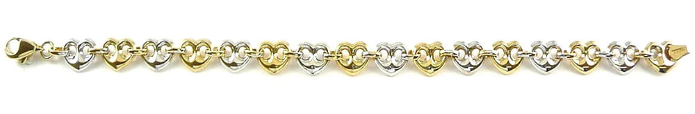 10K Fancy Heart Link Yellow & White Gold Bracelet