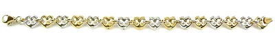 10K Fancy Heart Link Yellow & White Gold Bracelet