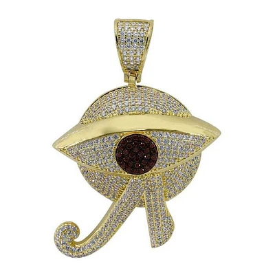 Sterling Silver With Gold, 36X39mm Egyptian Eye Pendant With Cubic Zirconia