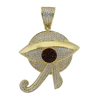 Sterling Silver With Gold, 36X39mm Egyptian Eye Pendant With Cubic Zirconia