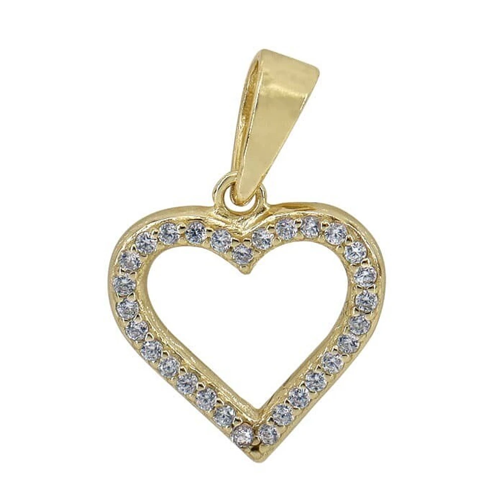 Sterling Silver With Gold, 14X14mm Heart Pendant With Cubic Zirconia