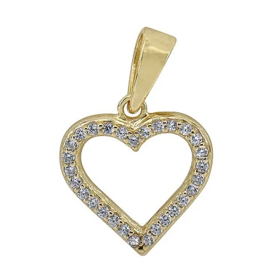 Sterling Silver With Gold, 14X14mm Heart Pendant With Cubic Zirconia