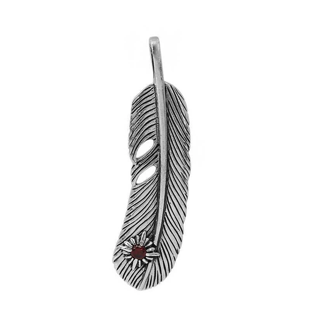 Sterling Silver, 41X8mm Feather Pendant With Cubic Zirconia