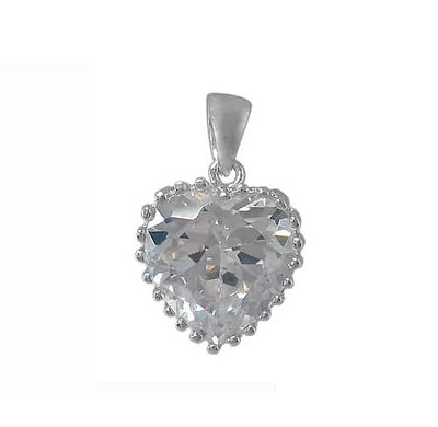 Sterling Silver With Rhodium, Cubic Zirconia Heart Pendant, 12X12mm