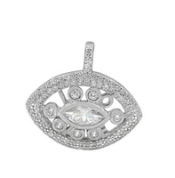 Sterling Silver With Rhodium, Cubic Zirconia Evil Eye Pendant, 14X20mm