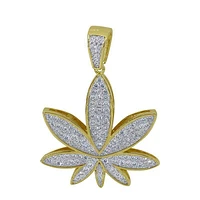 Sterling Silver With Gold, 31X30mm Marijuana Leaf Pendant With Cubic Zirconia