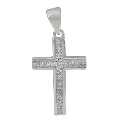 Sterling Silver With Rhodium, 20X13mm Cross Pendant With Cubic Zirconia