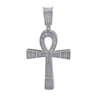 Sterling Silver With Rhodium, 34X24mm Ankh Cross Pendant With Cubic Zirconia
