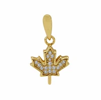 Sterling Silver With Gold, Cubic Zirconia Maple Leaf Pendant, 12X10mm