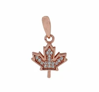 Sterling Silver With Rose Gold, Cubic Zirconia Maple Leaf Pendant, 12X10mm