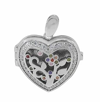 Sterling Silver With Cubic Zirconia Rhodium Heart Locket