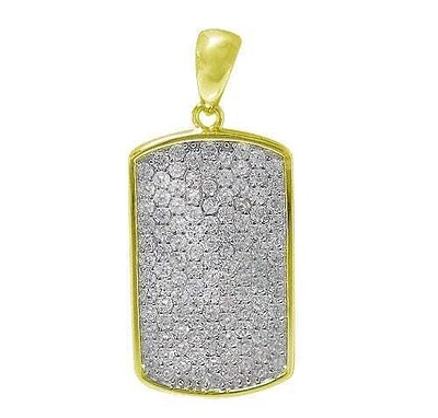 Sterling Silver With Gold, 20X12mm Rectangular Tag Pendant With Cubic Zirconia