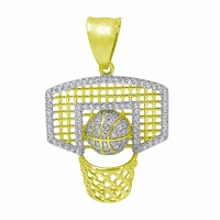 Sterling Silver With Gold, 25X23mm Basketball Net Pendant With Cubic Zirconia