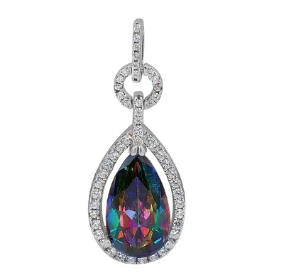 Sterling Silver With Rhodium, 15X8mm Mystic Cubic Zirconia Pendant
