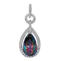 Sterling Silver With Rhodium, 15X8mm Mystic Cubic Zirconia Pendant