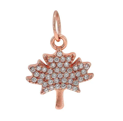 Sterling Silver With Rose Gold, 12X12mm Maple Leaf Pendant With Cubic Zirconia