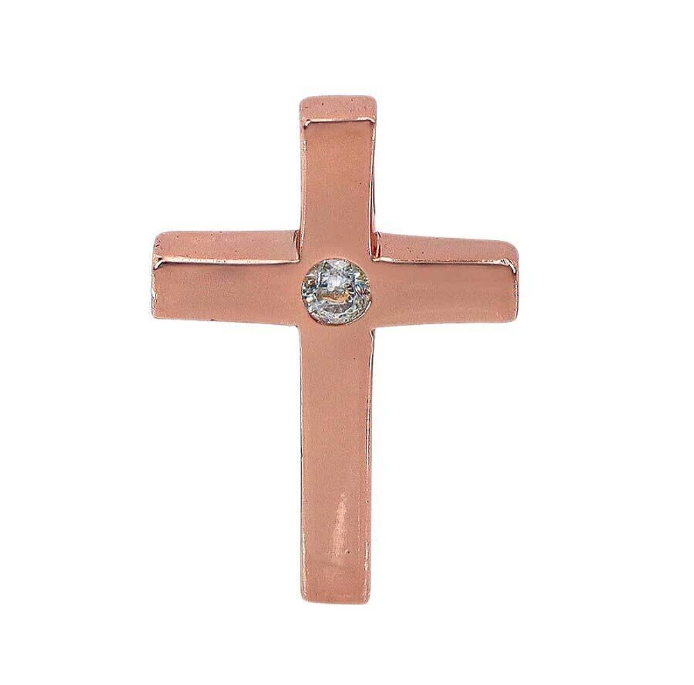 Sterling Silver With Rose Gold, 16X11mm Cross Pendant With 2mm Stone