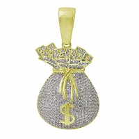 Sterling Silver With Gold, 30X21mm Money Bag Pendant With Cubic Zirconia