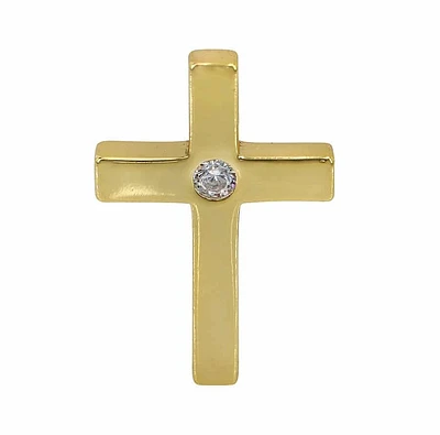 Sterling Silver With Gold, 16X11mm Cross Pendant With 2mm Stone