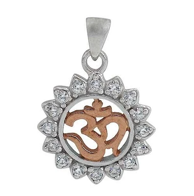 Sterling Silver, 2 Tone Om Pendant With Cubic Zirconia, 17mm Diameter