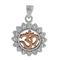 Sterling Silver, 2 Tone Om Pendant With Cubic Zirconia, 17mm Diameter