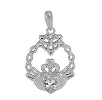 Sterling Silver With Rhodium Plated Claddagh Celtic Knot Pendant