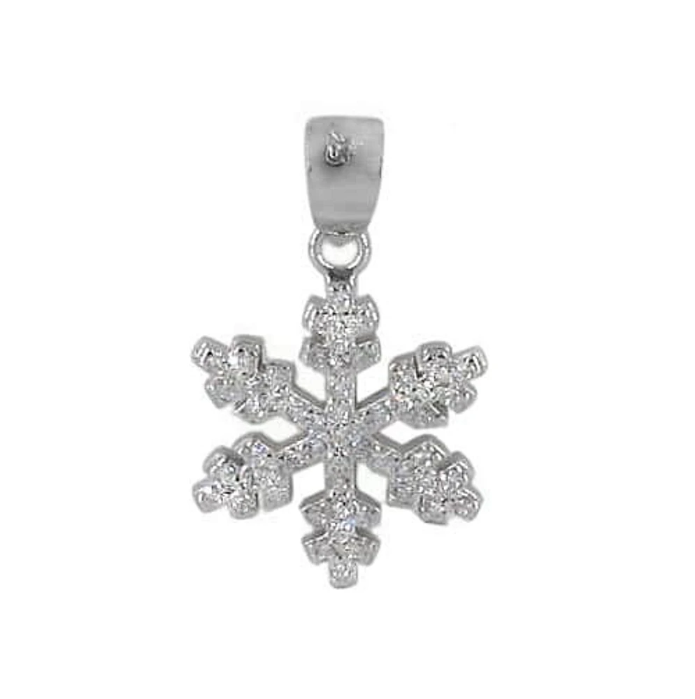 Sterling Silver With Rhodium Snowflake Pendant, 15mm Diameter