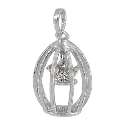 Sterling Silver With Rhodium Plated Bird In Cage Pendant, 5X6mm(Bird